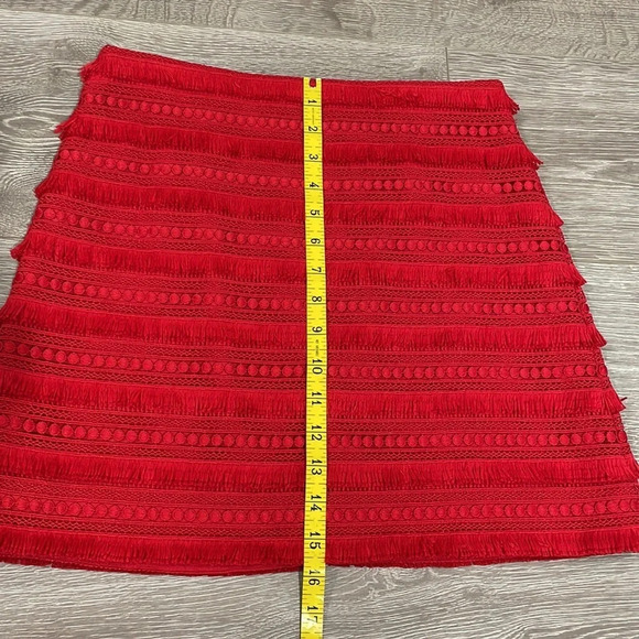 NWOT J. Crew Red Tiered Fringe Exposed Zipper Mini Skirt 0P - Picture 6 of 13